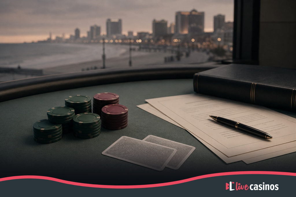 Casino chips and legal documents representing the Borgata edge-sorting case in Atlantic City