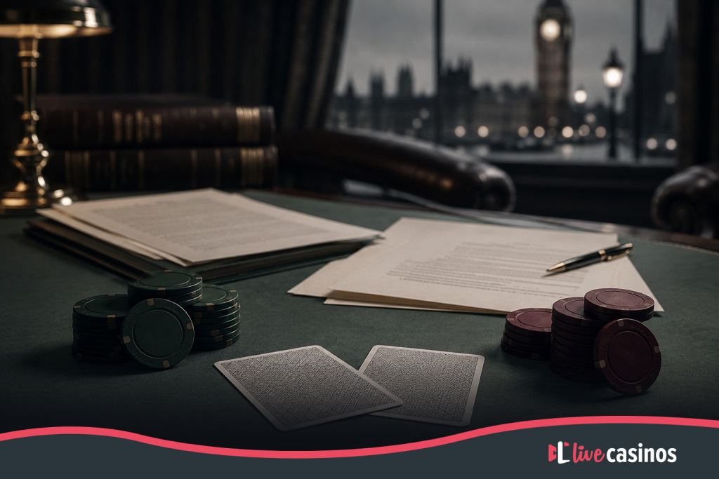 Casino chips and legal documents representing the Crockfords edge-sorting case in London